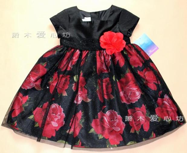 欧美风短袖黑色小童礼服公主裙