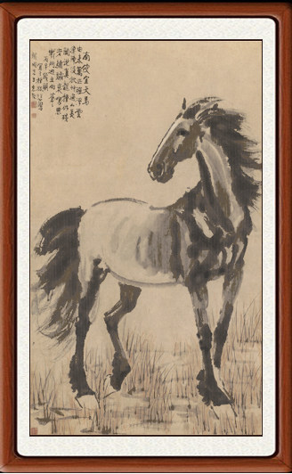 国画八骏图装饰画 字画真迹非手绘书画客厅仿徐悲鸿 立马图赠装裱