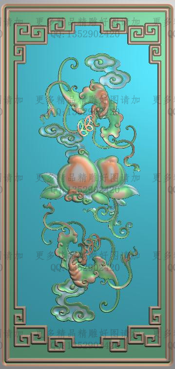 高清精雕jdp图灰度图浮雕精品蝙蝠寿桃背板福禄寿136x286新款特价