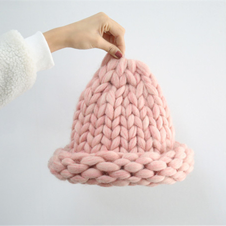 订单潮范卷边保暖帽手工编织粗针