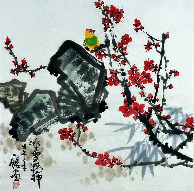 平民画院纯手绘E020829赵一铭四尺斗方国画花鸟 梅花66 66