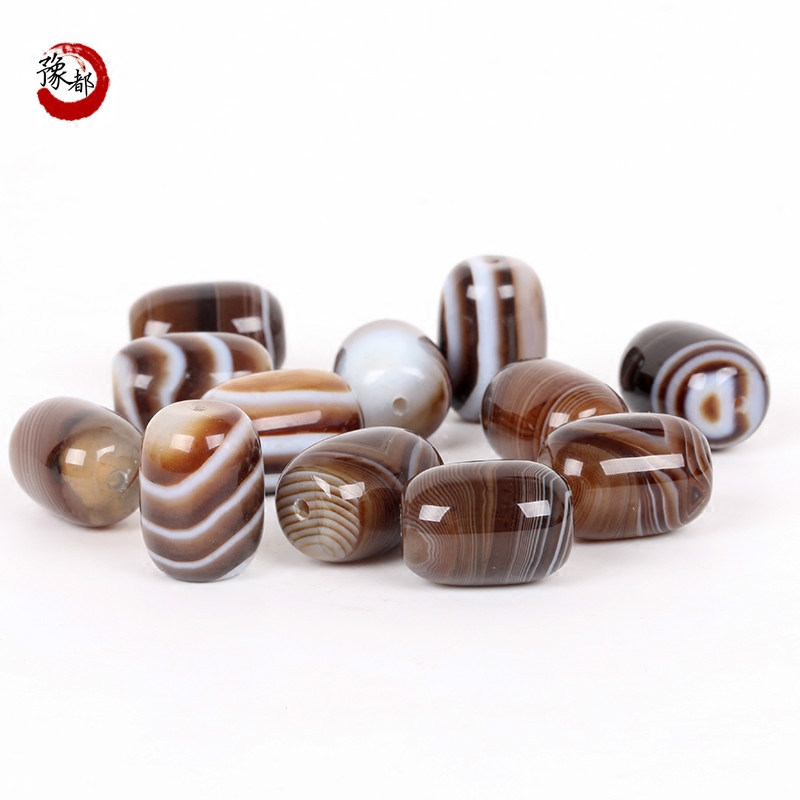 条纹玛瑙路路通项链桶珠