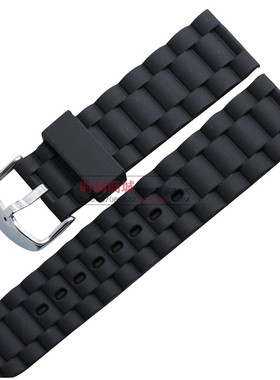 清 柔软硅胶防水防汗黑色手表带 男式表带16 18 20 22 24mm