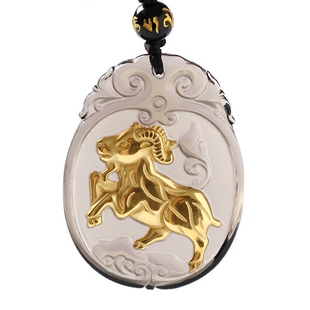 冰种黑曜石镀金生肖羊吊坠玉羊吉祥物羊型羊形饰品羊财满贯吊坠