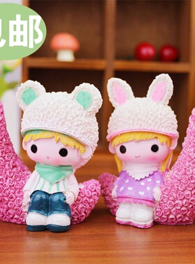 情侣月亮娃娃卡通风树脂汽车摆件