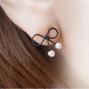 Mail fashion wild fresh new simple little black bow small faux Pearl Stud Earrings jewelry women