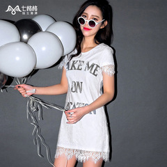 Seven space space OTHERMIX2015 new letters printed in spring and summer off two pieces of lace stitching chiffon shirt