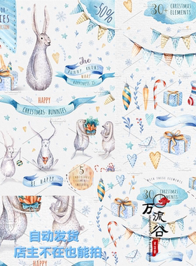 冰雪圣诞节可爱兔子礼物装饰爱心图标案 PNG免扣设计素材PSD模板