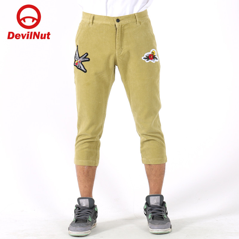 DEVIL NUT 潮牌  嘻哈刺绣针织纯棉 男士八分裤  SFO