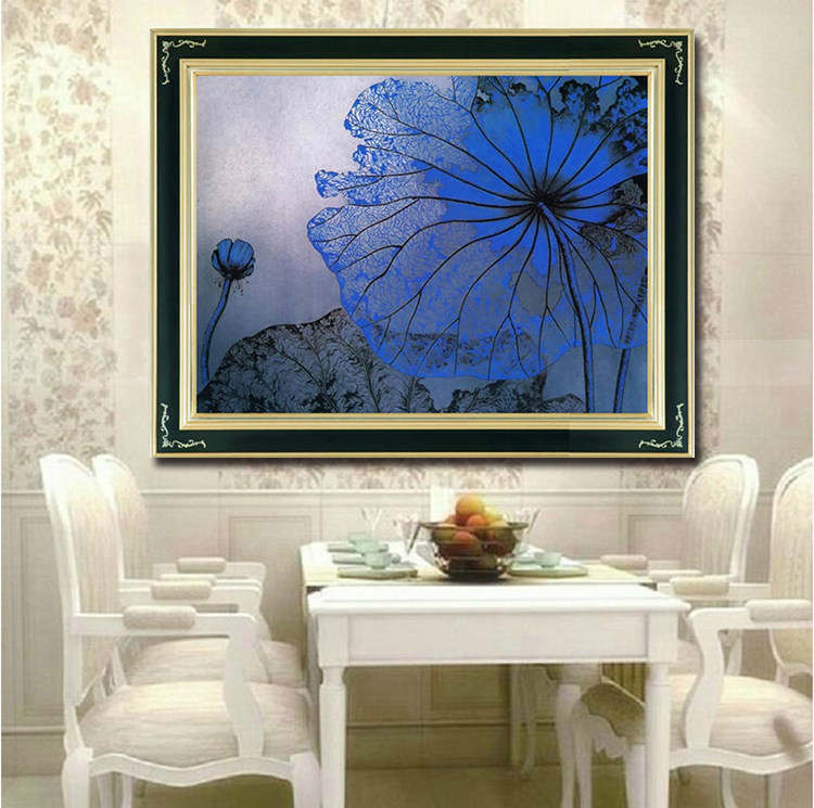 青飞3d贴钻画蓝色荷花钻石画5d十字绣圆钻花卉钻石绣卧室客厅包邮