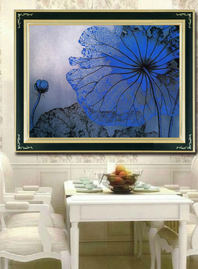 青飞3D贴钻画蓝色荷花钻石画5D十字绣圆钻花卉钻石绣卧室客厅包邮