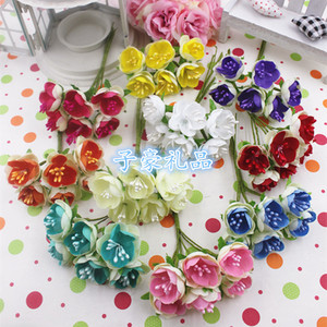 热销DIY新款头饰喜糖盒配件花环材料团购手工布艺双色桃花一束