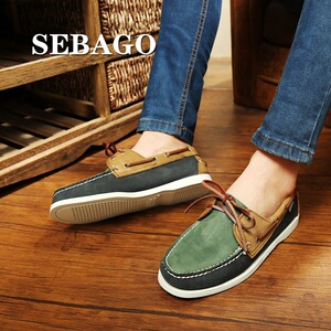 2017夏季新款韩版帆船鞋 P'SEBAGO真皮系带男鞋 磨砂平底板鞋系带
