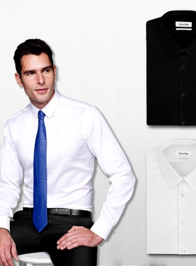 美国官网正品CK男免熨烫修身商务黑白紫色长袖衬衣衫CalvinKlein