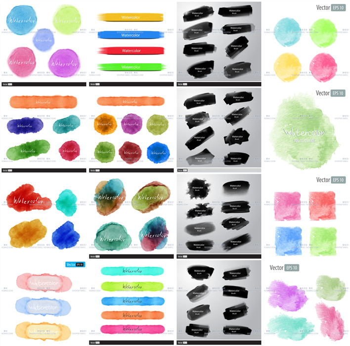 A3505矢量水彩水墨抽象涂鸦圆形线条纹理图 AI设计素材