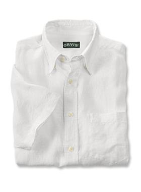 ORVIS男衬衫半截袖扣领尖领短袖休闲亚麻衬衫商务凉爽舒适简约