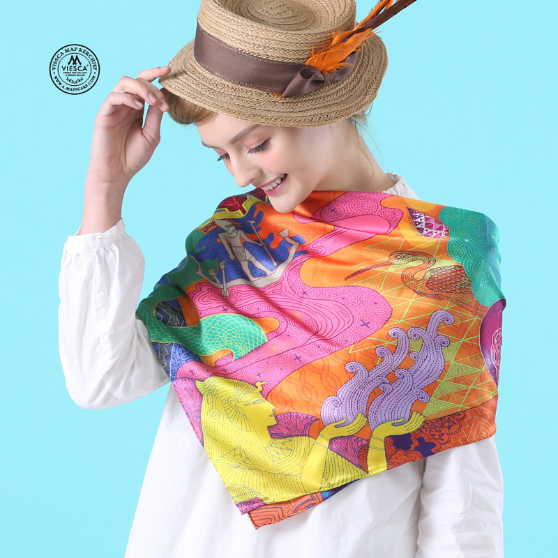 VIESCA桑蚕丝丝巾女士大丝巾多配色地图文创商务礼品
