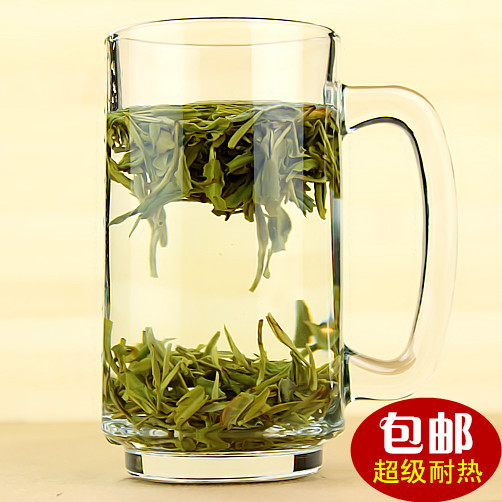 加厚耐热带把透明圆形泡茶玻璃杯