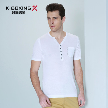 劲霸男士短袖T恤 夏季V领修身商务休闲针织工艺衫男装