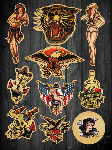 整版 Sailor Jerry 复古纹身风格 笔记本贴纸 行李箱贴 冰箱贴纸