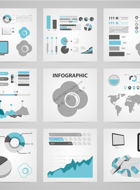 A1310矢量扁平化信息图图表表格模板折线图商务饼图 AI设计素材