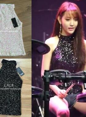 海边度假欧洲站双面亮片露肩挂脖亮片背心打底衫吊带衫sequin top