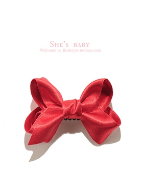 shesbaby韩国进口幼儿婴童正红色蝴蝶结边夹布布同款发饰发夹头饰