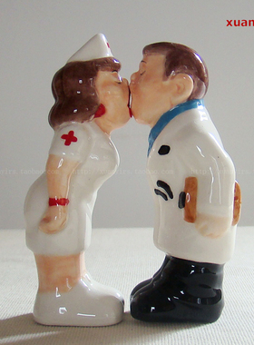 陶瓷亲吻医生护士调味瓶回礼摆件