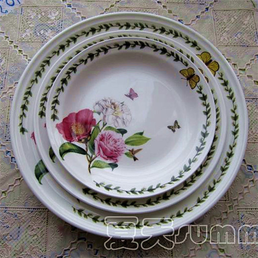 优质一级骨瓷  7.5寸9寸11寸平盘深盘 饭盘 菜盘  韩国蝶恋花红花