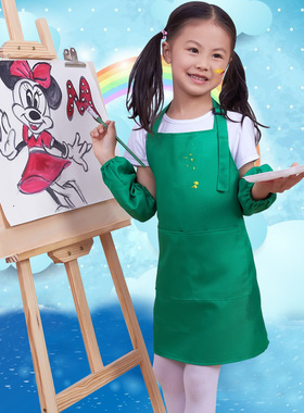 七之莲儿童围裙+袖套 印logo 幼儿园画画 亲子手工围裙套装88004