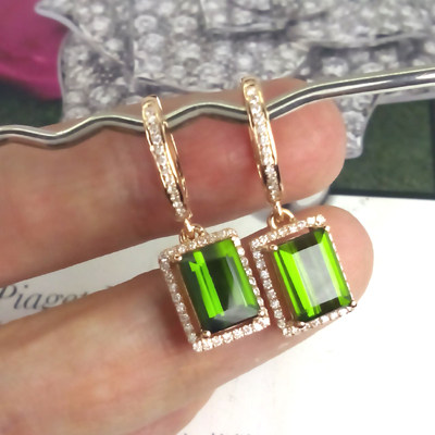 【顾客定制展示】18K金 2.7克拉 天然绿碧玺 钻石 耳环
