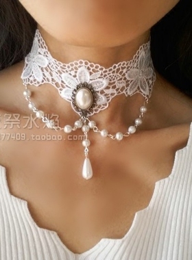 欧式唯美风镂空串珠婚礼蕾丝项链