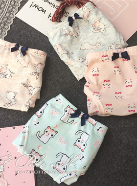 【80-120斤】小清新可爱印花冰丝蝴蝶结印花冰丝三角裤女内裤