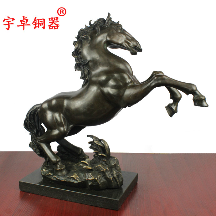 宇卓铜器 纯铜马工艺品摆件带大理石底座马铜立马黄铜马