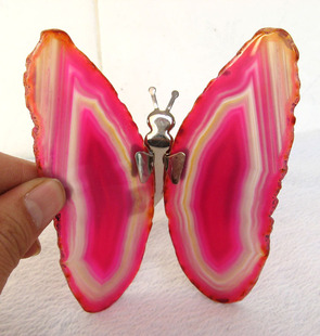 天然水晶花片188号玛瑙切片蝴蝶摆件原石11.5厘米灯饰玉髓电视墙