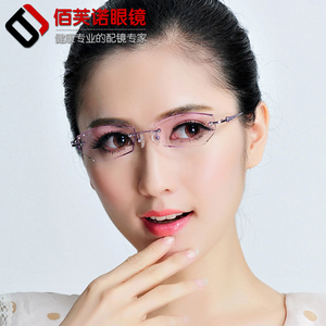 配新款钻石切边眼镜镶钻女纯钛超轻无框近视眼镜框架眼镜定制