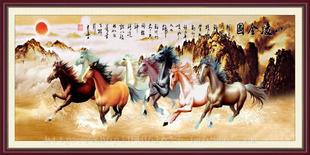巨幅八骏奔马图国画山水名景挂画墙画现代家居客厅横幅装饰画心芯