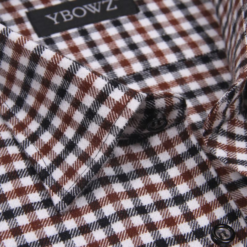 中年男士长袖磨毛格子纯棉衬衫