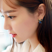 Powder makeup Korea sweet air Korea fashion earrings cute bow on faux Crystal rhinestone ear jewelry