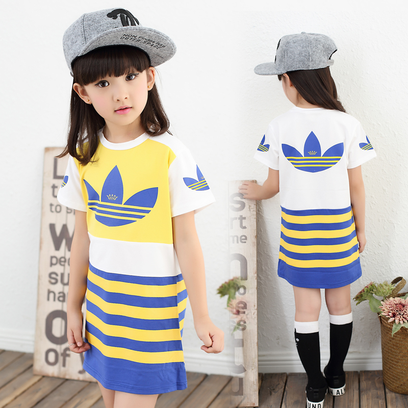 童装夏装2015新款韩版女童短袖连衣裙潮儿童运动上衣T恤裙子纯棉