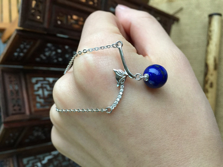 『云上菩提』天然925纯银狐狸镶嵌青金石吊坠开运项链招桃花