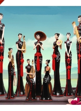 现代中式客厅电视柜旗袍仕女人物