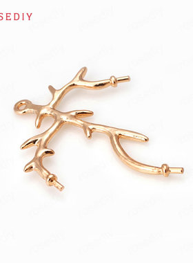 Diy饰品手工材料铜镀真金项链耳环配件带半孔针树枝吊坠挂件31484