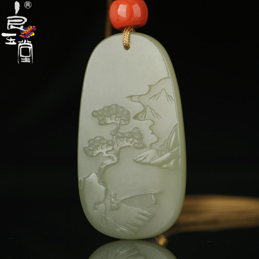 【良玉堂】新疆黄口料山水牌·溪山垂钓 极细24克（特价）