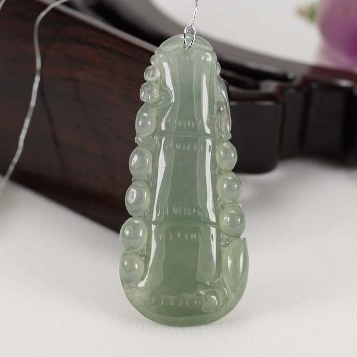正品A货 天然翡翠蓝绿冰透 竹节富贵竹节节高挂件吊坠带证书包邮