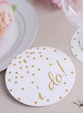 RedBox婚礼用品创意 节日派对装饰I DO!金色波点环保纸卡杯垫12片