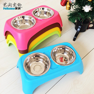 猫盆猫粮盆小猫成猫狗盆双碗  宠物不锈钢双 食碗 猫盆猫碗防滑盆