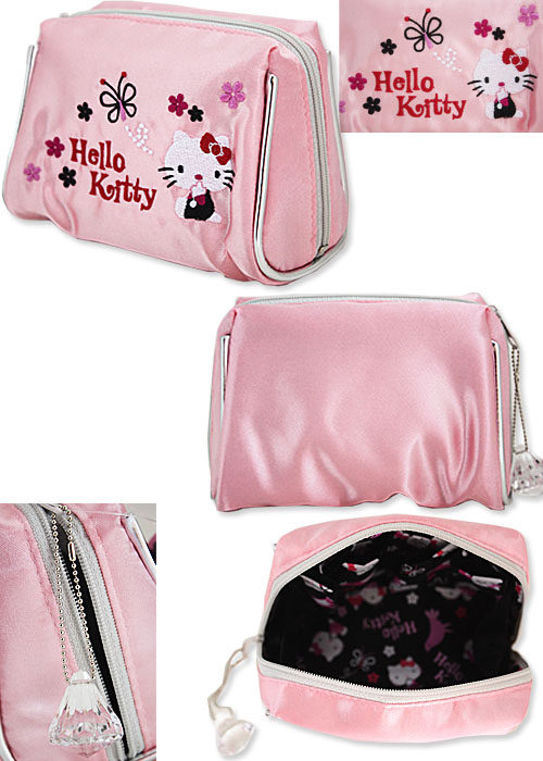 6折【有现】日本代购*Hello Kitty 饭团形状 粉红色化妆包 多用包