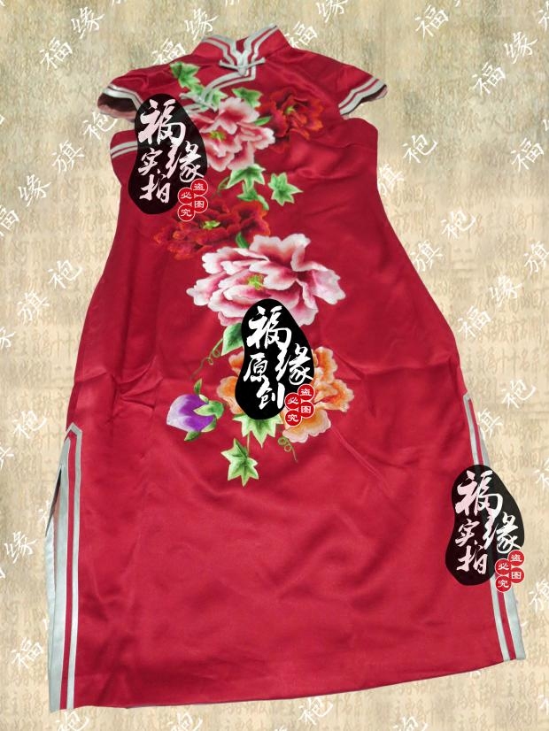 时尚修身日常通勤结婚礼服定制国色生香纯手工重磅真丝绣花旗袍