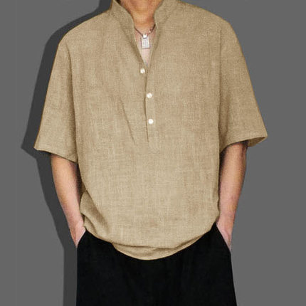 亚麻夏天凉薄衣服短袖t恤男士青年潮肥佬大码棉麻夏半袖胖人休闲